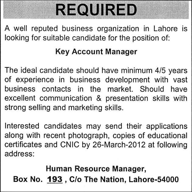 key-account-manager-job-in-lahore-the-nation-on-14-mar-2012-jobs-in